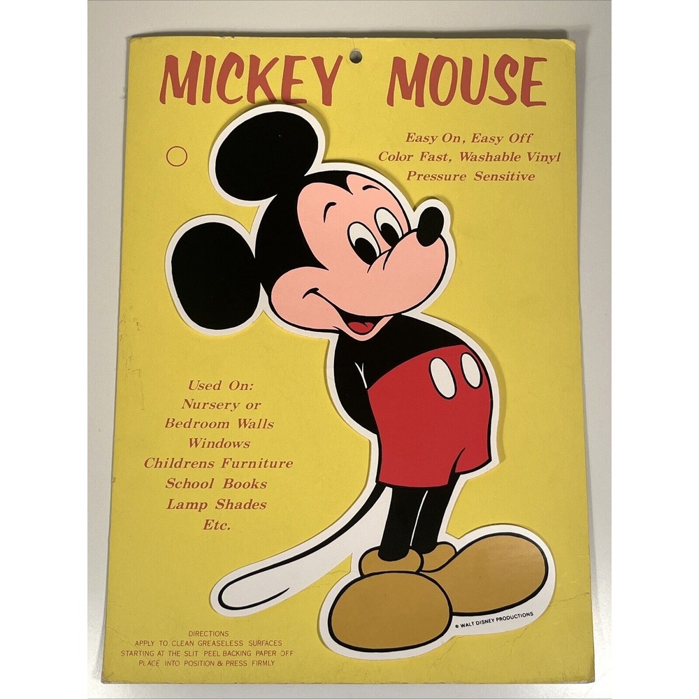 Unused Vintage 1970s Mickey Mouse Vinyl Sticker Walt Disney Productions 10.5"‎